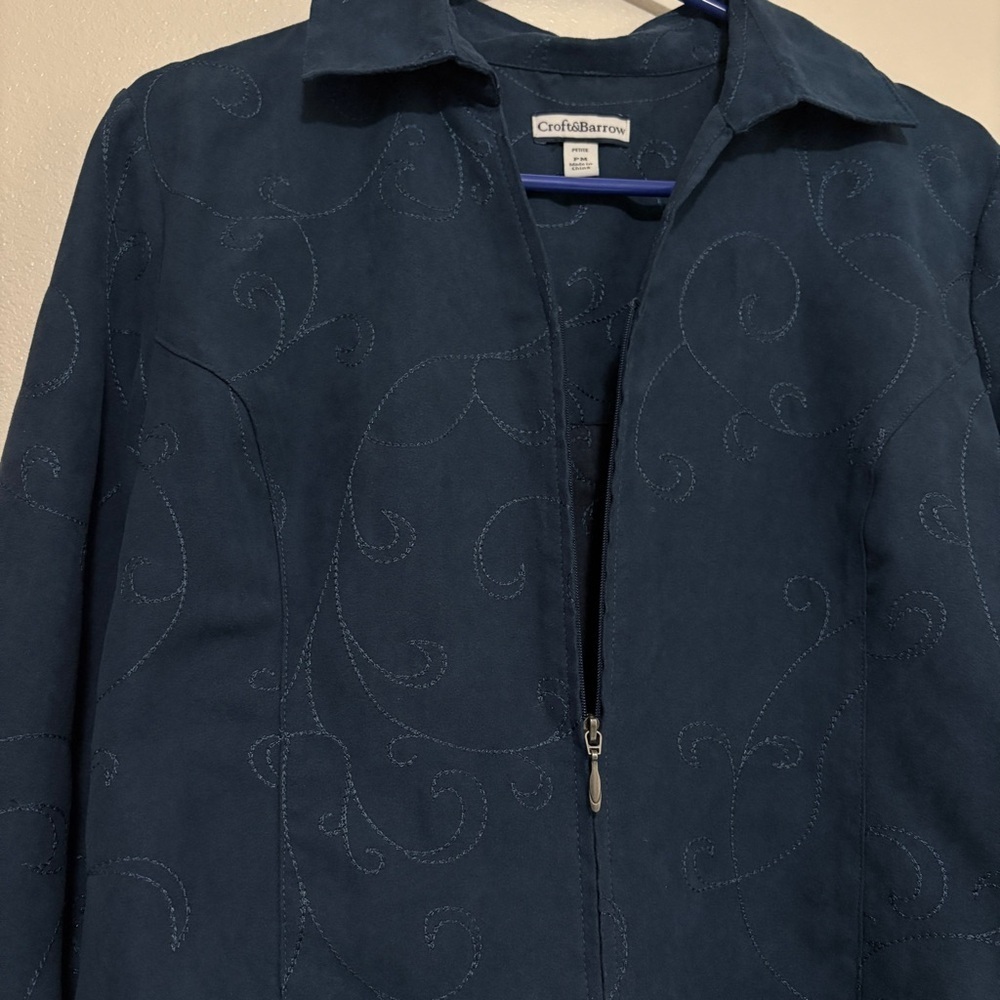 Croft & Barrow Womans Zip Front Jacket Blazer Faux Suede Blue Size Petite M - Picture 8 of 11